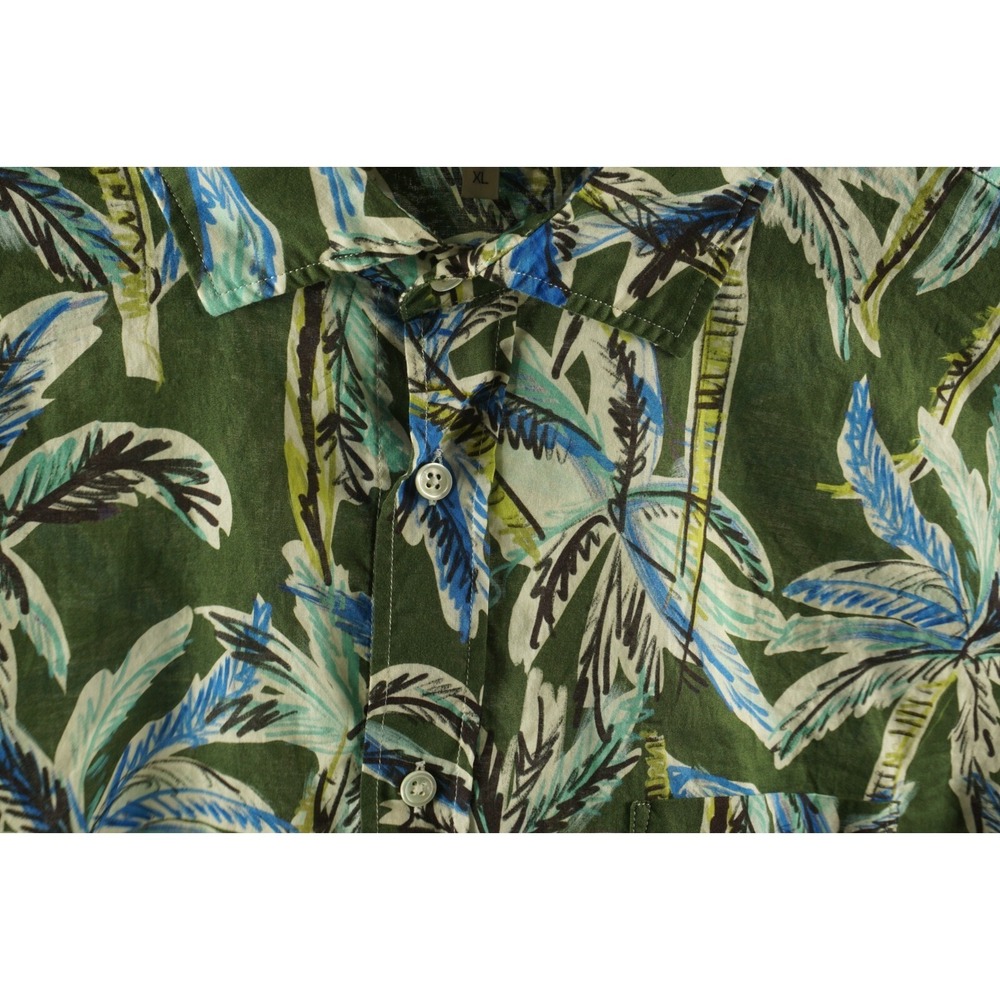 Hartford Men's XL Long Sleeve Green Blue Palm Tree Jersey Cotton Hawaiian Shirt - Picture 9 of 10